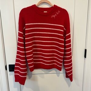 a new day Red and White Striped Crew Neck Sweater